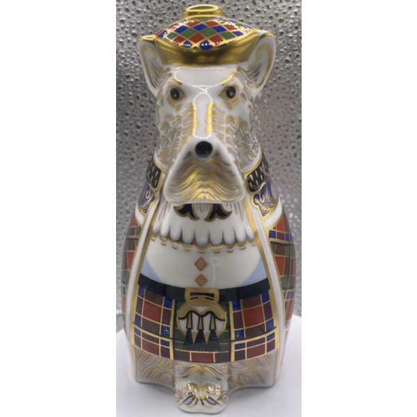 Gorgeous English Royal Crown Derby Bone China Scottish Terrier Sinclair Tartan 341/500 - 6In Tall 
