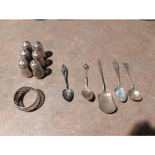 All Pieces Stamped Sterling - Spoons Napkin Ring & Salt/Pepper Shakers  110.11g 