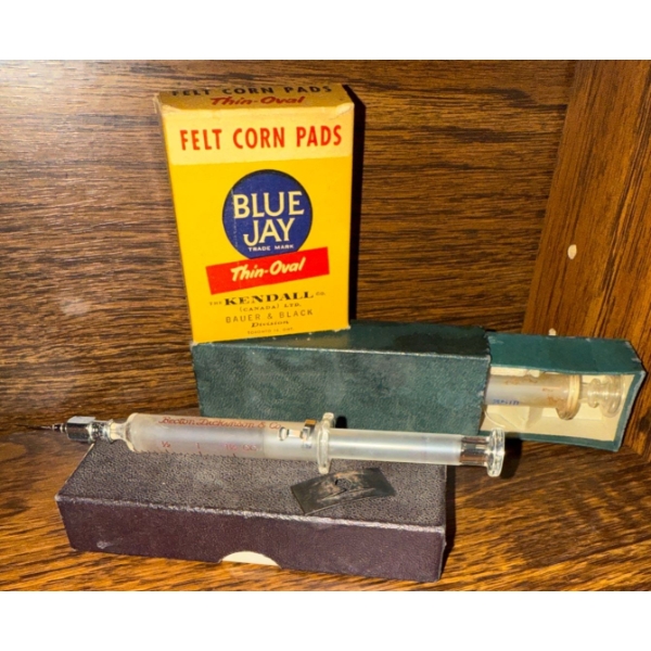 Vintage Corn Pads & Medical Center Syringes- Made of Pyrex