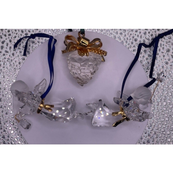Swarovski Crystal Christmas Ornaments 2 Angels and Acorn 