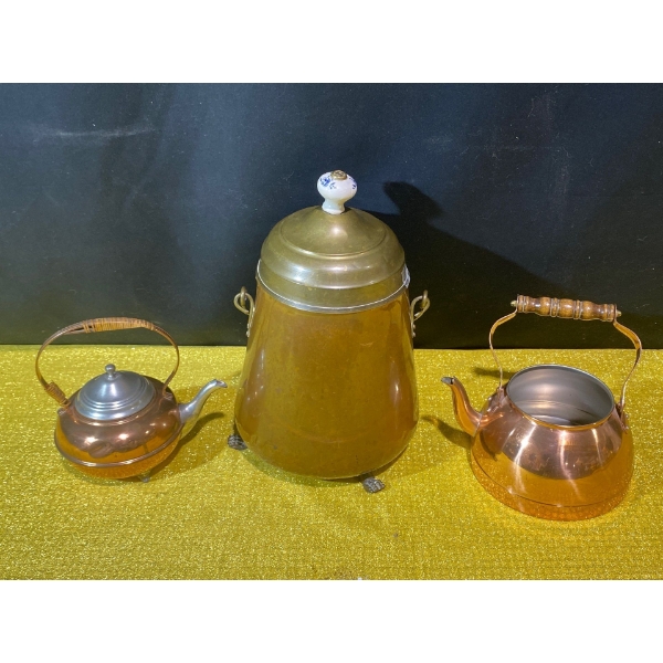 Vintage Copper and Brass Kettles and Ember Pot