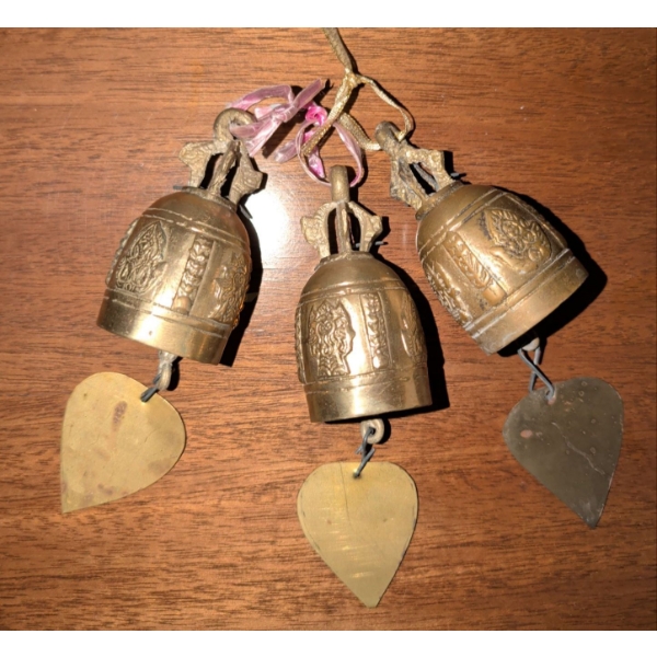Vintage Brass Thai Temple Bells w/ Leaf Shaped Clappers 