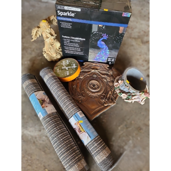 Resin Angel Figure 14 T, Outdoor LED Peacock Decor, Two Outdoor Mats 30 X 59 and More!