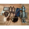 Image 1 : Handmade Tin Can Robot, Stained Glass Prismatic Wand, Pair Leather/Fur Water Canteens, Figurines