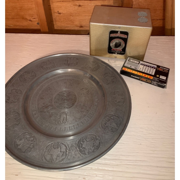 Casio Voice Clock Calculator w/ Homozone Electric Ozone Device & Pewter Plate