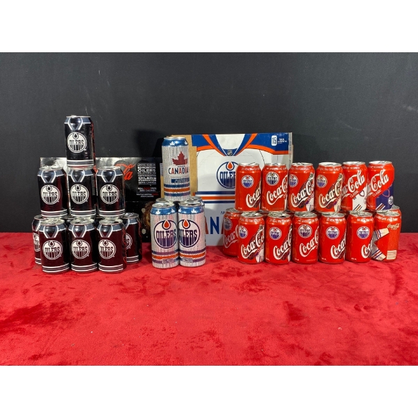 Oilers Coca-Cola and Molson Cans