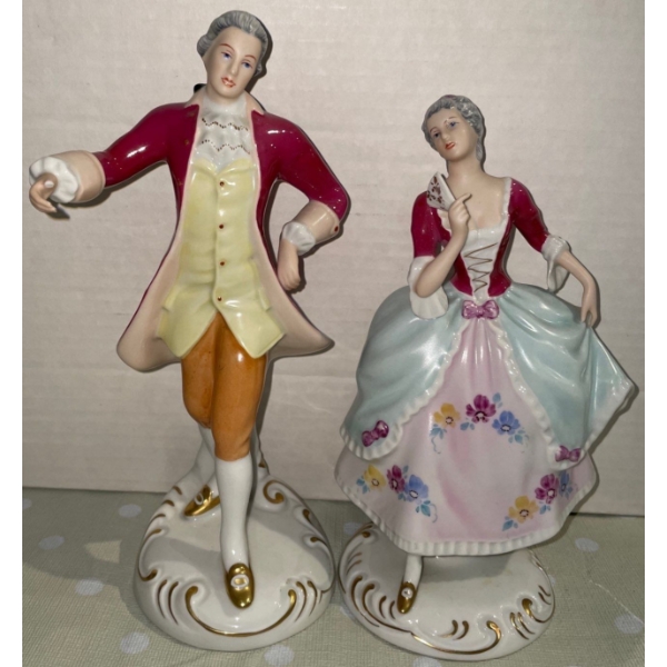 Hand Painted Royal Dux Set of 2 Sculptures, Man & Woman 