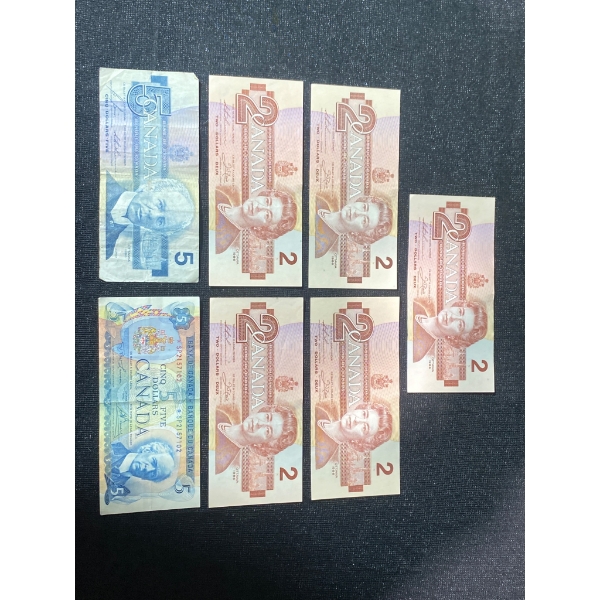 Canadian Banknotes, Including $5 and $2 Notes
