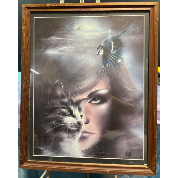 Luc Genot Portrait with Cat and Blue Bird Print 993  15Wx19H