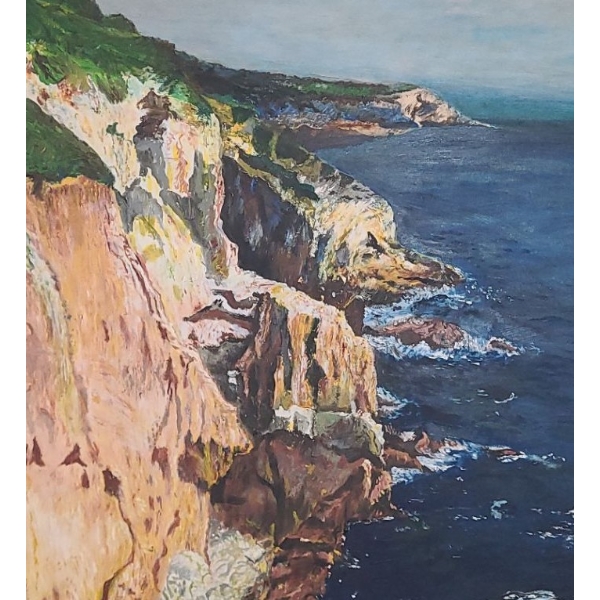 Framed Painting Coast of France/ Marking on Back, Artist Roger 29 X 35