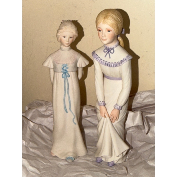 Cybis Figurines: Dress w/ Purple Trim 9 T, w/ Blue Ribbon 8.5 T 