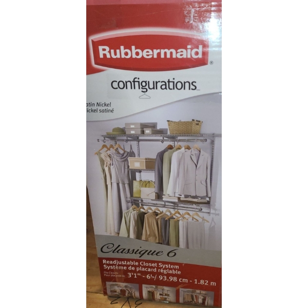 Rubbermaid Classique 6 Re-adjustable Closet Organizer (3'1" to 6') in Satin Nickel Finish 