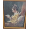 Image 2 : Needlepoint of Woman in Yellow Dress Reading, Framed Under Glass 27.5 X 33
