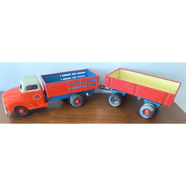 Vintage GAMA 501 - Toy Farm Truck 16" w/ Attachable Trailer Accessory - Made In W.Germany 