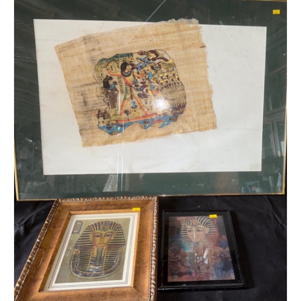 Vintage Egyptian Papyrus Art w/ King Tut Prints 33x24
