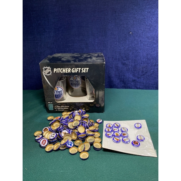 Oilers Pitcher set and Bottle Caps