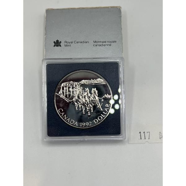1992 Canada Kingston to York Stagecoach Proof Sterling Silver Dollar