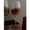 Image 6 : Hand Painted Wine Glasses (Some Fade/Peeling),  Gold Trimmed Decorative Glasses, Ruby Red Goblets  