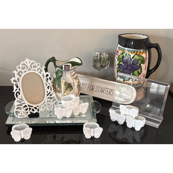 Assortment of Home Decor For General Decoration  Ceramic & Acrylic Items- Mirrored Tray, Pitchers, P
