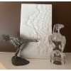 Image 1 : Baccarat Crystal Falcon 10'Tall w/ Kaiser Bisque Rectangular Vase & Pewter Eagle In Flight 