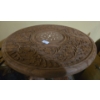 Image 2 : Antique Hand Carved Wooden Stool (13T) w/ Metal Sun Dial 