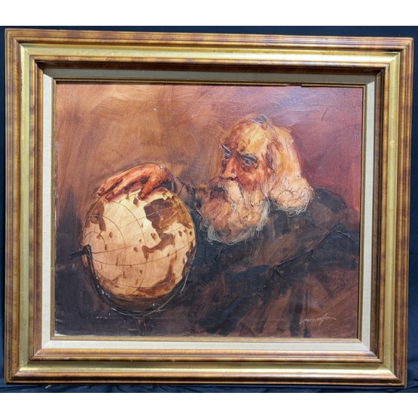 Hand Painted Canvas of Man with Globe