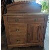 Image 1 : Oak Sideboard with Green Glass Drawer Pulls and Scalloped Backsplash