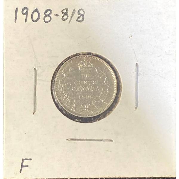 1908 F Canadian Dime 92.5% Silver