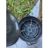 Image 6 : Vintage enamel black with white speckled canning pot with inserts, two enamel wash, basin and decora