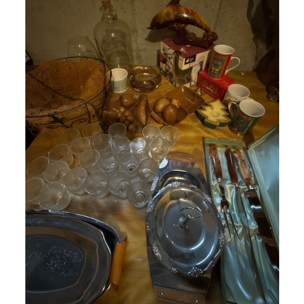 Vintage Kitchenware Trove - Glasses, Trays, Knife Set, Decor, Cups & More 