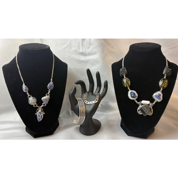 Stamped .925 Silver Bracelets and Necklaces with Sodalite, Druzy, Jade, Pearls, Jasper