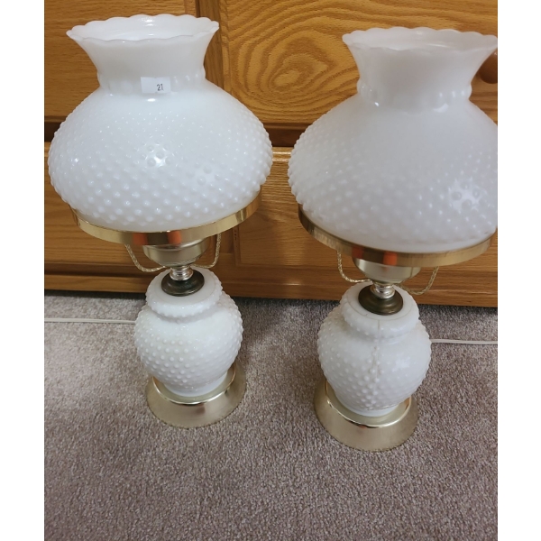 Pair of Lamps w/ White Shades and Metal Frame, Lights From Either Top or Bottom Sections/ Or Both