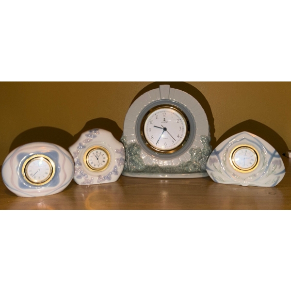 Lladro Clocks- Larger: 6.5 W, 3.5 D, 6 T, Smaller 3, 3.5 T