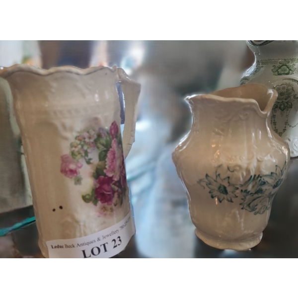 Ceramic Floral Water Pitcher, Blue Floral Ceramic Vase & Dudson Wilcox & Till Green Floral Pitcher