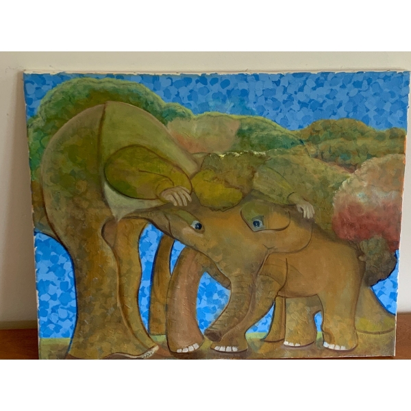 Lauri Ansell Elephant Tree Oil On Board  16 x 20