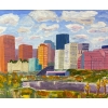 Image 1 : Judi Popham "Edmonton Skyline" Original Acrylic on Board Painting ( Measurements in Pictures)