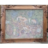 Image 1 : 30" X 44" Vintage Framed Tapestry With Hand Carved Wooden Frame