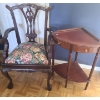 Wooden Arm Chair 25 W, 20 D, 40 T and Cherry Finish Corner Table 22 W, 16 D, 30 T 