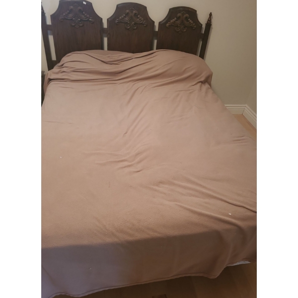 Vintage Wooden Headboard, Frame, Mattress and Boxspring 60 W, 76 D, 45 T 