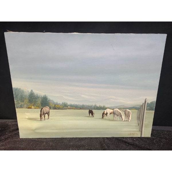 Painting "Morning Light", Artist: Last name Illegible, Canvas Mounted on Frame 24 X 18