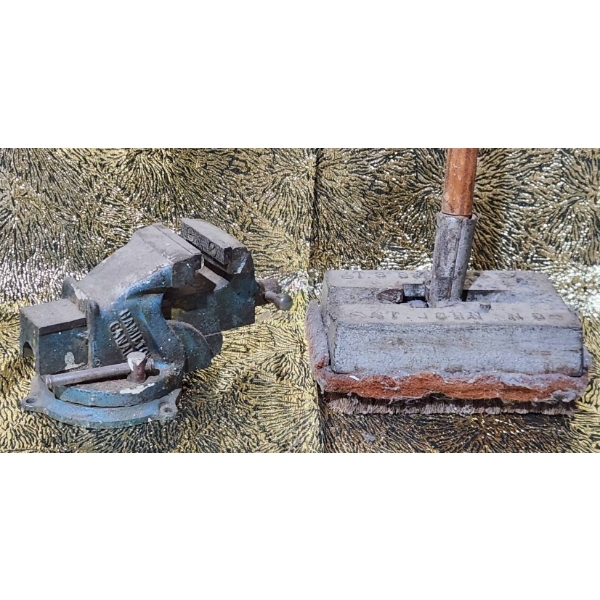 Industrial Floor Scrubber and Tabletop Vise with Measurements