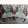 Image 1 : Pair of Chairs w/ Green Tufted Back Velvet and Rattan Detail 25 W, 22 D, 29 T