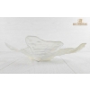 Image 5 : Vintage Organically Shaped Shallow Centerpiece Bowl Crafted White Iridescent Opalescent Art Glass