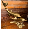 Image 4 : Mid Century Modern Nautical Themed Solid Brass Pair Of Leaping Dolphins Statue  12'tall