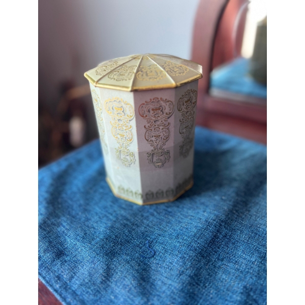 Vintage Max Herz Octagonal Tin Box with Lid 6 in high x 4.75 in wide