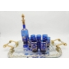 Image 1 : Blue and Gold Glass Decanter Set with 8 Glasses and Etched Serving Tray