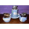 Image 1 : Wedgewood Blue Jasperware Table Lighters & Ashtray-Embossed  England Made