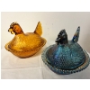 Image 1 :  Vintage Indiana Glass Iridescent Carnival Blue Hen on Nest candy dish and vintage Indiana Glass