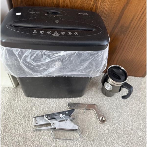 Omnitech Paper Shredder w/ Shoot a Lite Lighter, Mug, Staple Gun 
