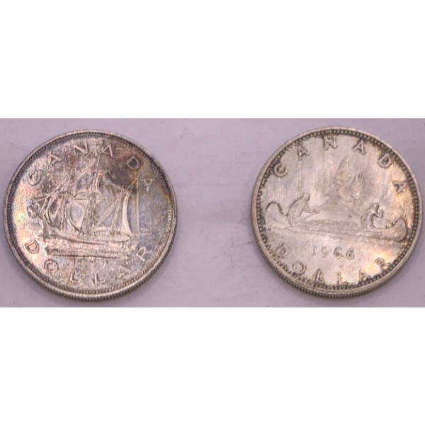 1966 80% Silver Canadian Dollar (21.8 Grams) & 1949 80% Silver Canadian Dollar (21.9 Grams) 
